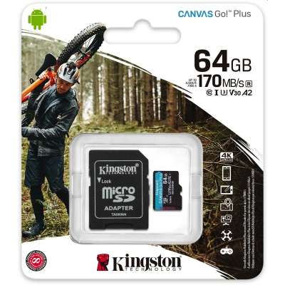 Kingston Canvas Go Plus MicroSDXC Card 10 UHS-III - 64GB - inclusief SD adapter