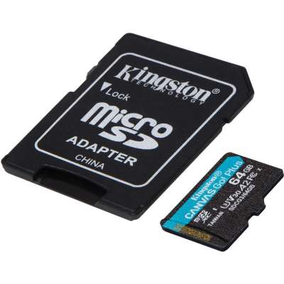 Kingston Canvas Go Plus MicroSDXC Card 10 UHS-III - 64GB - inclusief SD adapter