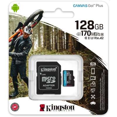 Kingston Canvas Go Plus MicroSDXC Card 10 UHS-III - 128GB - inclusief SD adapter