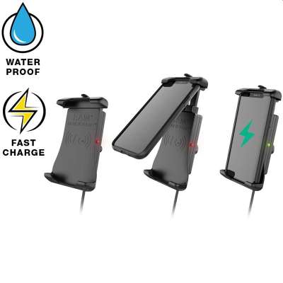 RAM Quick-Grip Waterproof Wireless Charging Mount + Voeding - Ball Size B - zwart
