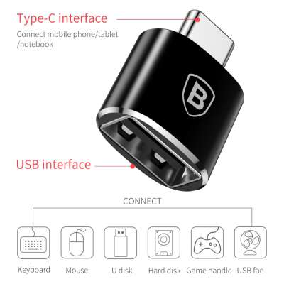 Baseus Adapter USB naar USB-C - Zwart