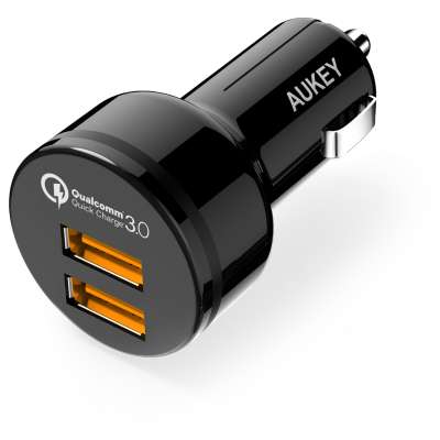 Aukey CC-T8 Dual USB Quick Charge 3.0 Autolader - Zwart