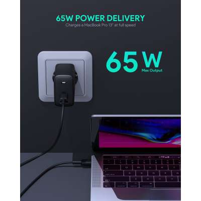 Aukey PA-B3 Power Delivery & QC 3.0 Thuislader 65W - zwart