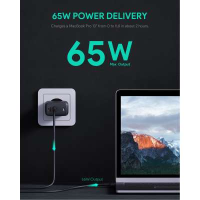 Aukey PA-B4S Dual Power Delivery 3.0 Thuislader 65W - Zwart