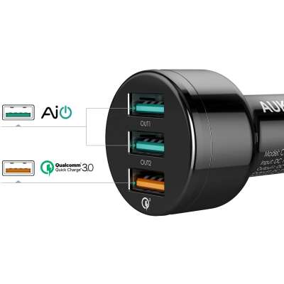 Aukey CC-T11 Quick Charge 3.0 Autolader met 3 USB poorten 42W - zwart
