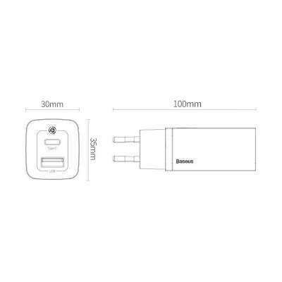 Baseus GaN2 Lite USB-C / USB Snellader 65W - Met USB-C naar USB-C Kabel - Wit