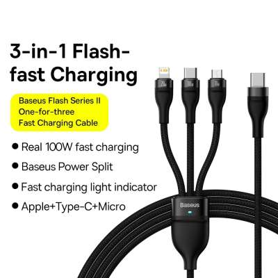 Baseus 100W 3-in-1 kabel - USB-C naar Lightning / USB-C / Micro USB - 150cm