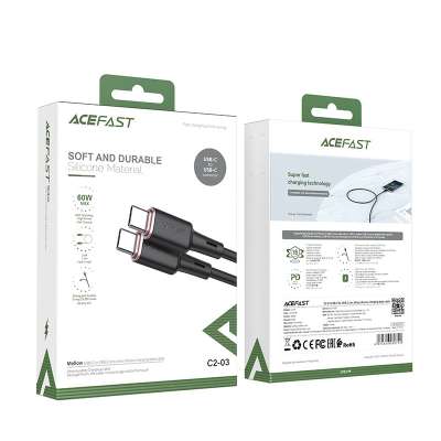 Acefast USB-C naar USB-C Kabel - Silicone - 120cm - Zwart
