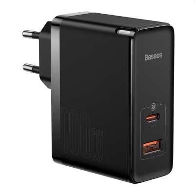 Baseus GaN5 Pro USB-C / USB 100W Oplader - Inclusief USB-C kabel - Zwart