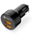 Aukey CC-T8 Dual USB Quick Charge 3.0 Autolader - Zwart