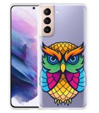 Hoesje geschikt voor Samsung Galaxy S21 - Colorful Owl Artwork