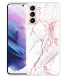 Hoesje geschikt voor Samsung Galaxy S21 - White Pink Marble