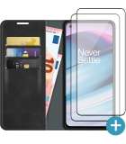 Hoesje + 2 Screenprotectors geschikt voor OnePlus Nord CE 5G - Portemonnee Kunstleer Book Case - Zwart