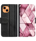 iPhone 13 Mini Hoesje - Book Case Roze Marmer Mix