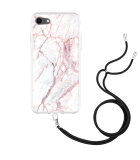 Hoesje met Koord geschikt voor iPhone 7 - White Pink Marble