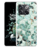 Hoesje geschikt voor OnePlus 10T - Groen Hexagon Marmer