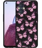 Hoesje Zwart geschikt voor OnePlus Nord N20 - Roze Vlinders